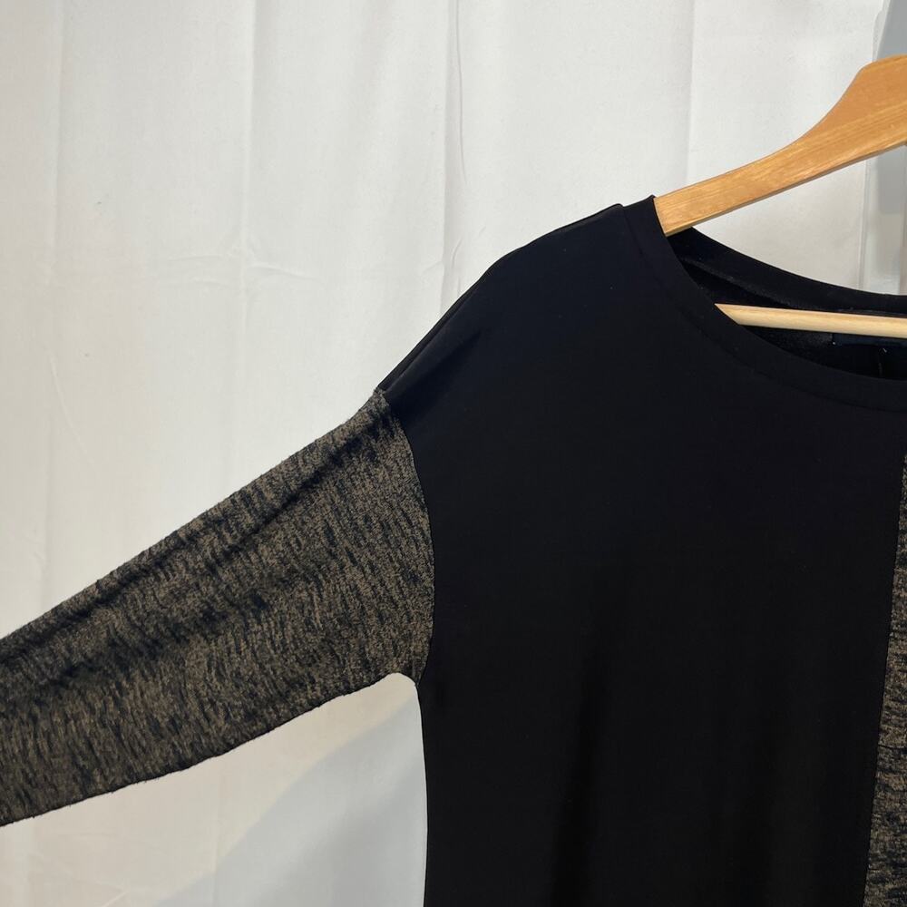 SUN KIM Sz S Colorblock Tunic Top Long Sleeve Asymmetric Pocket Hem Black Brown - Picture 5 of 7